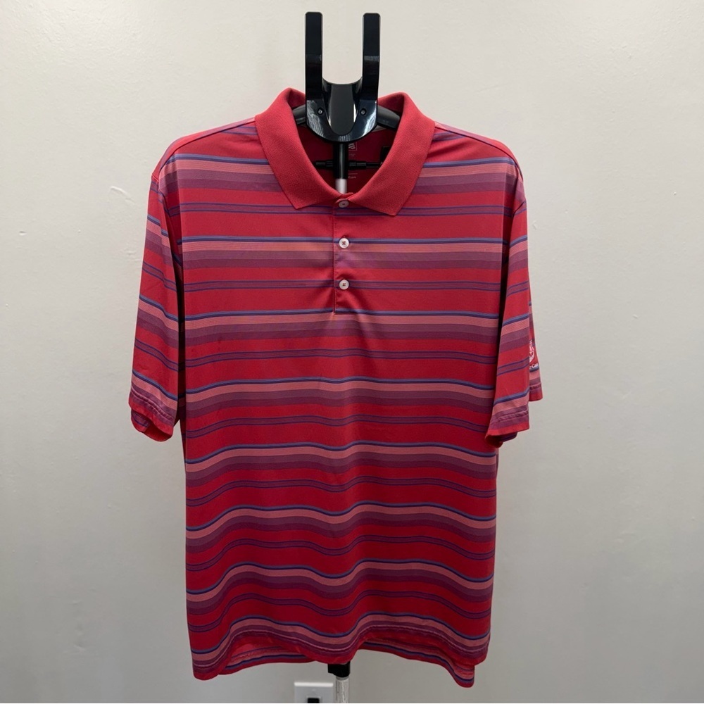 Adidas Golf ClimaCool Polo Shirt 2XL Red Striped Performance Mens